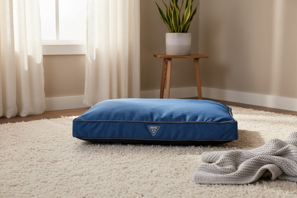 Hearts & Homies Plush Dog Bed in serene setting